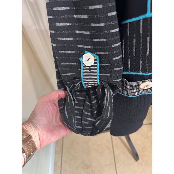 Ali Miles Black White Patchwork Tunic Top 1X Cotton Blend Womens Lagenlook Artsy - Picture 6 of 10